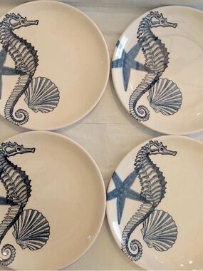 4ct 222 Fifth Melamine 9” Salad Luncheon Plates Seahorse Coastal Nautical Sigrid
